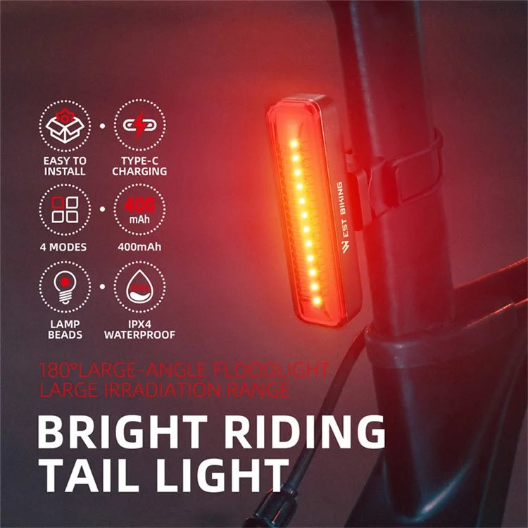 WEST BIKING YP0701359 Rechargeable Bike Tail Light 400mAh LED Bicycle Rear Light