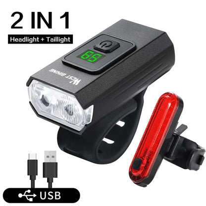WEST BIKING YP0701384 Type-C Bike Headlight+Tail Light Set with Digital Display Bicycle Light Accessories