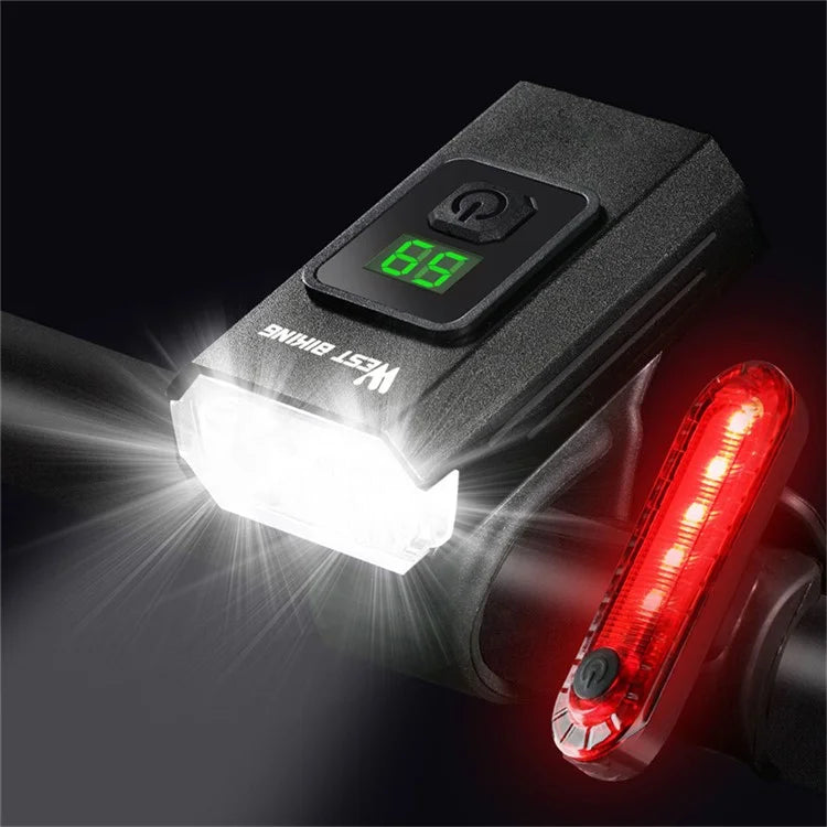 WEST BIKING YP0701384 Type-C Bike Headlight+Tail Light Set with Digital Display Bicycle Light Accessories