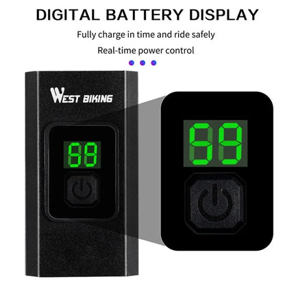 WEST BIKING YP0701384 Type-C Bike Headlight+Tail Light Set with Digital Display Bicycle Light Accessories