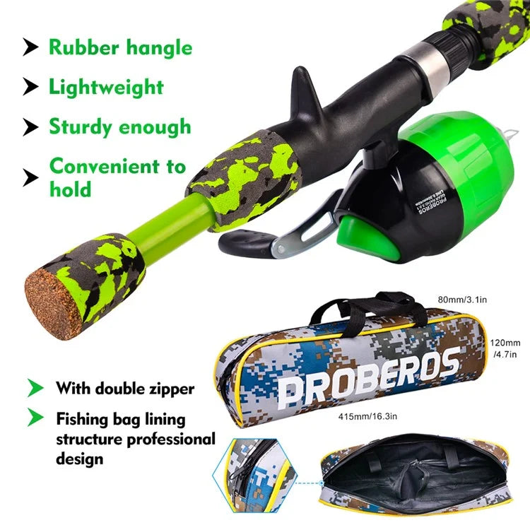 PROBEROS KFSAN12 1.5m Fishing Rod Camo Fishing Pole Combo Set with Mini Lures
