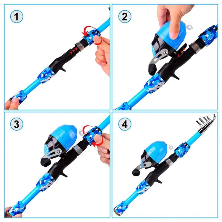 PROBEROS KFSAN12 1.8m Camo Fishing Pole Set with Mini Lures, Retractable Fishing Rod