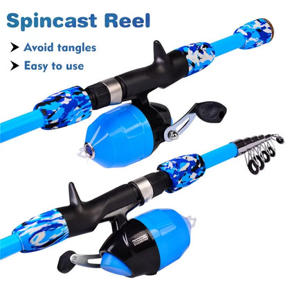 PROBEROS KFSAN12 1.8m Camo Fishing Pole Set with Mini Lures, Retractable Fishing Rod