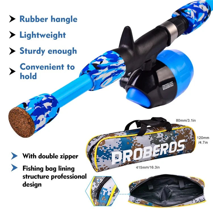 PROBEROS KFSAN12 1.8m Camo Fishing Pole Set with Mini Lures, Retractable Fishing Rod