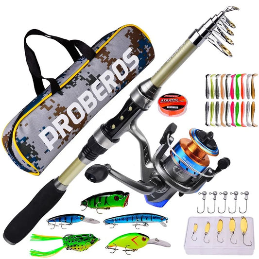 PROBEROS HWCSET068 1.8m Long Casting Spinning Rod Combo Set with Fishing Reel, Lures