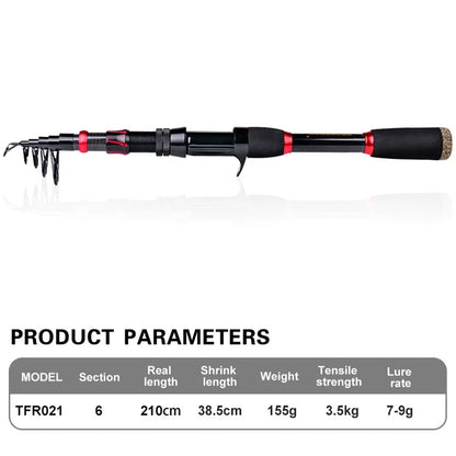 PROBEROS HWCSET100 2.1m Carbon Fishing Rod Pole Reel Combo with Line Lure Hook
