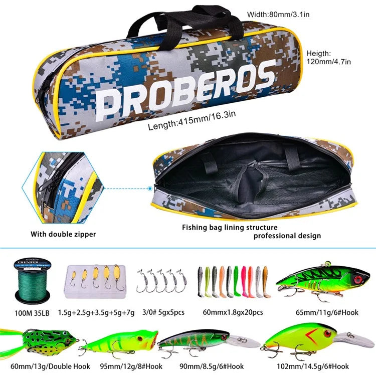 PROBEROS HWCSET097 2.1m Carbon Telescopic Rod Fishing Reel Lure Line Kit with Carrier Bag