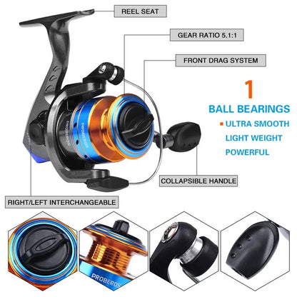 PROBEROS HWCSET108 2.4m Telescopic Fishing Rod Fishing Reel Combo Set with Lures