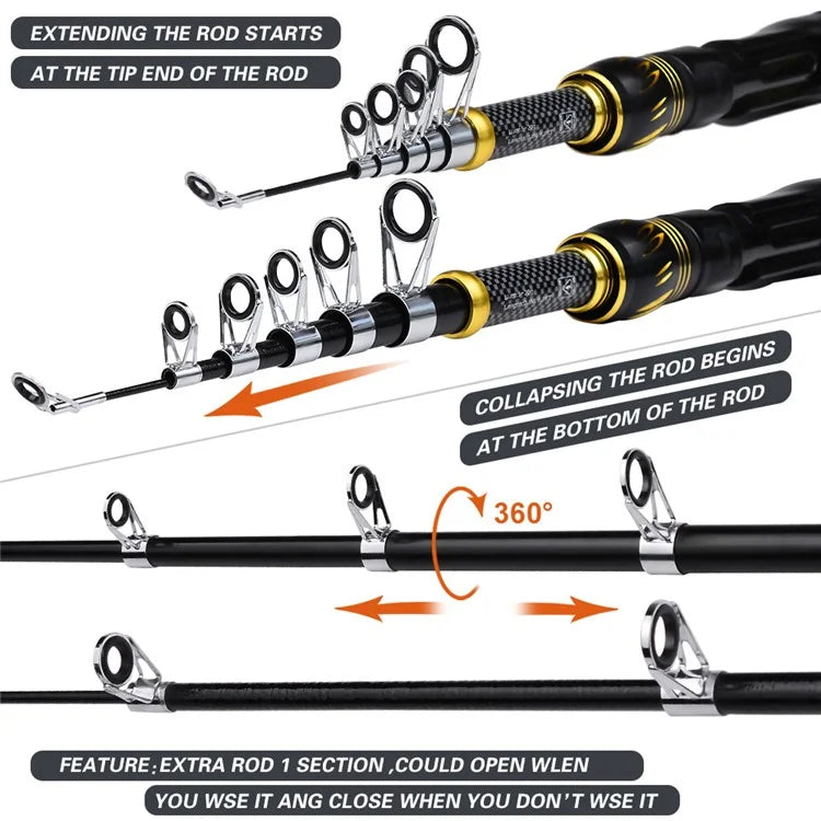 PROBEROS HWCSET108 2.4m Telescopic Fishing Rod Fishing Reel Combo Set with Lures