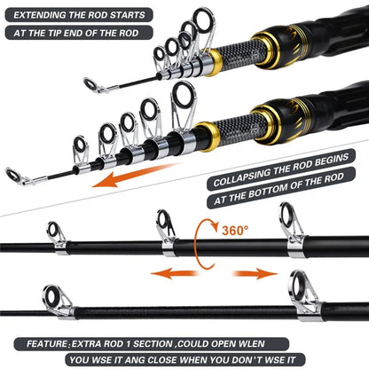 PROBEROS HWCSET108 2.4m Telescopic Fishing Rod Fishing Reel Combo Set with Lures