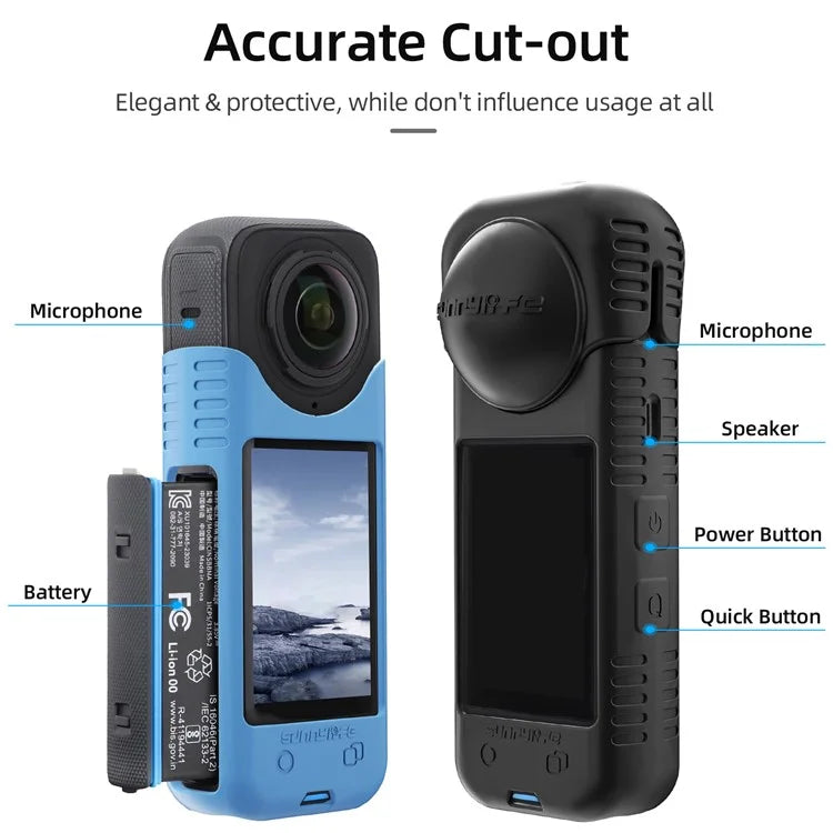 SUNNYLIFE X4-BHT818 For Insta360 X4 Silicone Protective Case Camera Sleeve with Lens Cap Cover