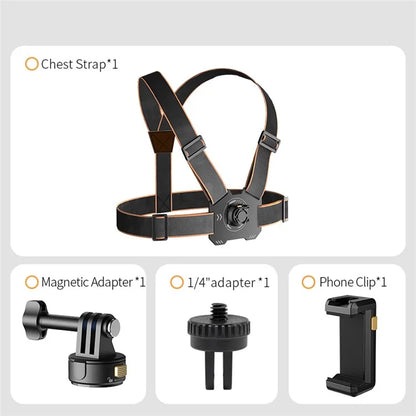 Gp-032 Action Camera Chest Strap + Magnetic Quick Release Base + 1 / 4 Mini Adapter + Phone Clip