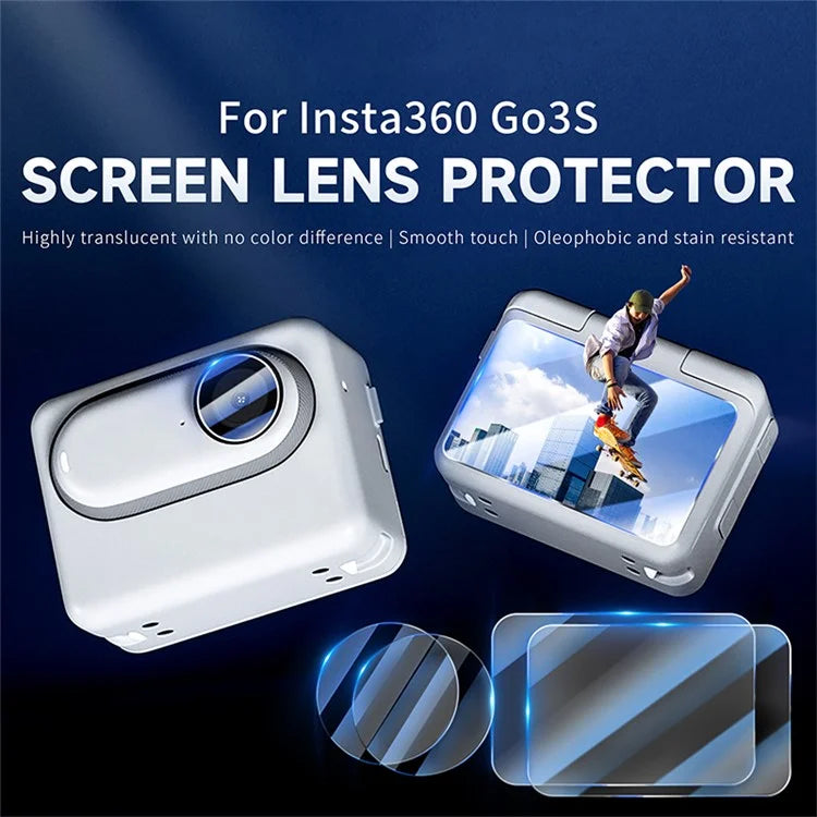 STARTRC 1144857 For Insta360 GO 3S 2Pcs Tempered Glass Camera Screen Protector + 2Pcs Lens Film