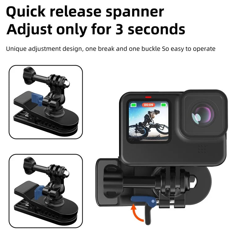 For GoPro / DJI / Insta360 Action Camera 360 Degrees Rotation Backpack Clip Camera Mount Bracket