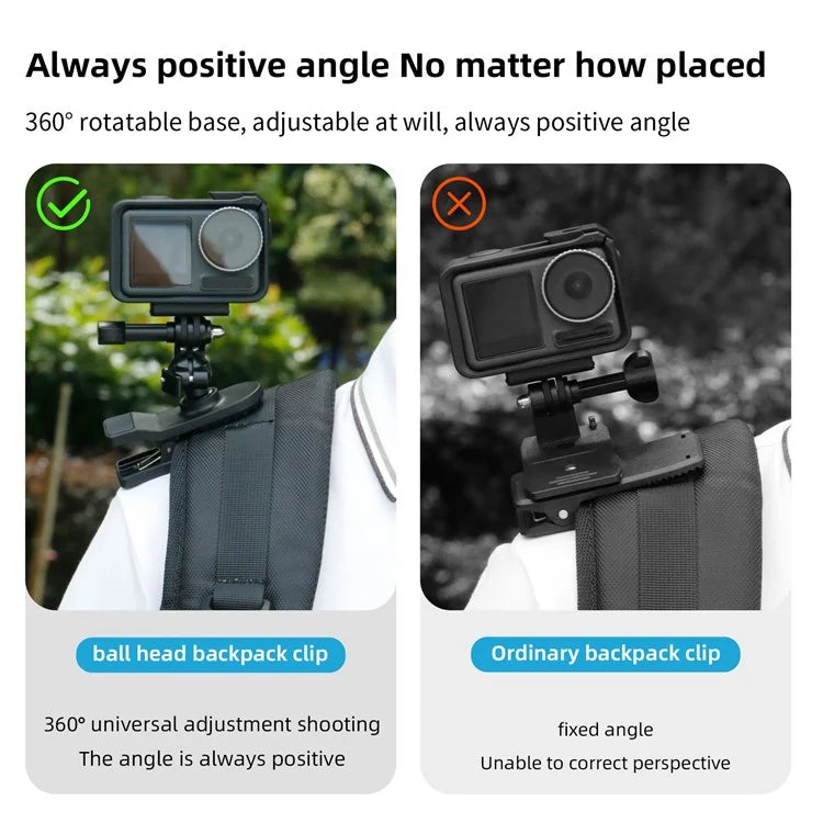 For GoPro / DJI / Insta360 Action Camera 360 Degrees Rotation Backpack Clip Camera Mount Bracket