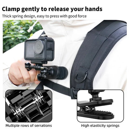 For GoPro / DJI / Insta360 Action Camera 360 Degrees Rotation Backpack Clip Camera Mount Bracket