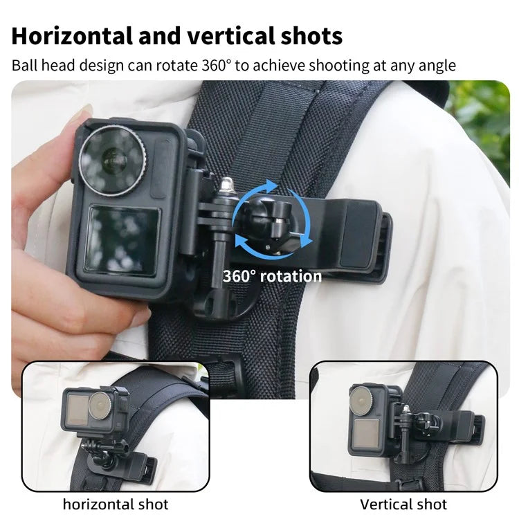 For GoPro / DJI / Insta360 Action Camera 360 Degrees Rotation Backpack Clip Camera Mount Bracket
