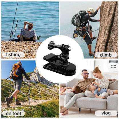 For GoPro / DJI / Insta360 Action Camera 360 Degrees Rotation Backpack Clip Camera Mount Bracket