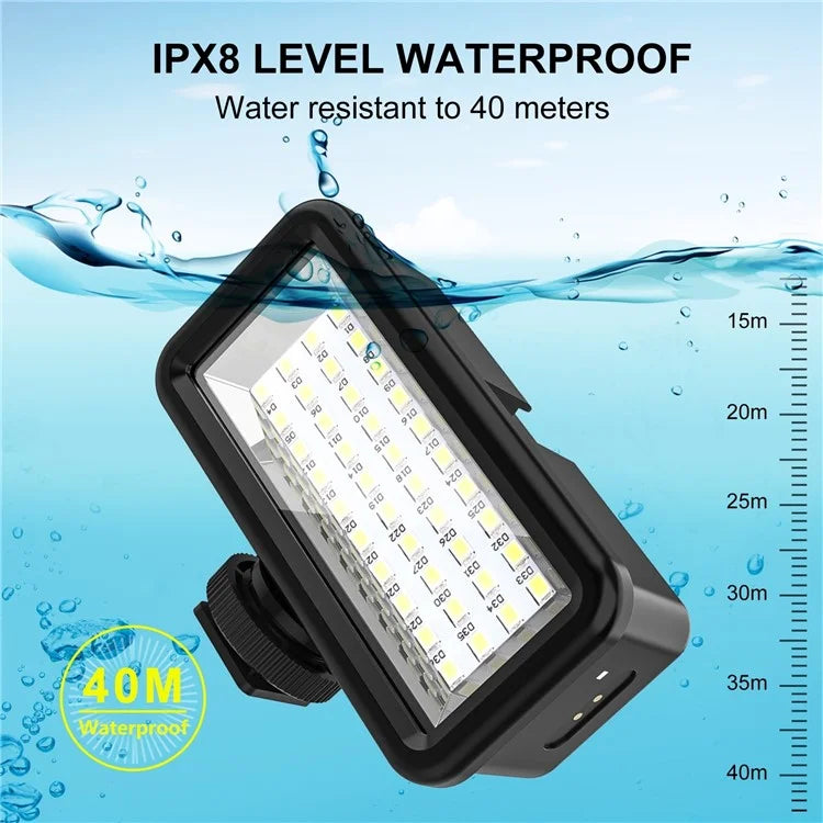 PULUZ PU631B 40m Waterproof 40-LED Camera Fill Light Rechargeable Diving Vlogging Photography Light