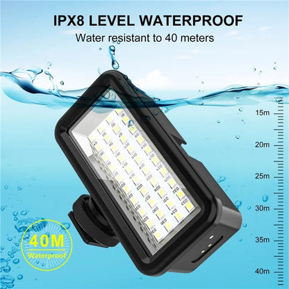PULUZ PU631B 40m Waterproof 40-LED Camera Fill Light Rechargeable Diving Vlogging Photography Light