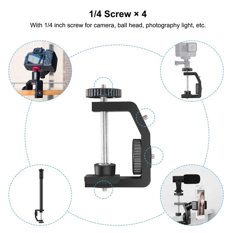 PULUZ PU3064B C-Clamp with Ball Head Gimbal Adjustable Center Column Extension Rod, Rod Length 33-60cm
