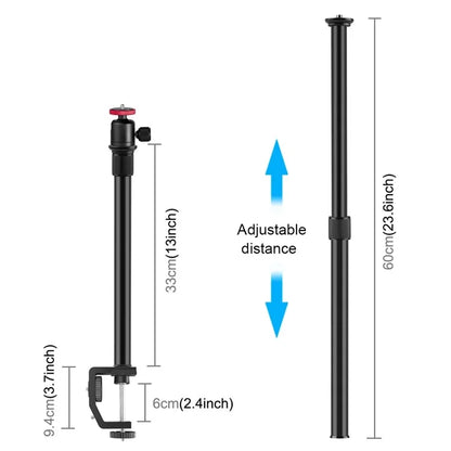 PULUZ PU3064B C-Clamp with Ball Head Gimbal Adjustable Center Column Extension Rod, Rod Length 33-60cm