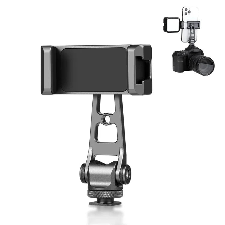 PULUZ PU3207B Cold Shoe Phone Clamp 360-Degree Rotation Aluminum Alloy Phone Clip Bracket