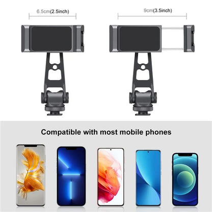 PULUZ PU3207B Cold Shoe Phone Clamp 360-Degree Rotation Aluminum Alloy Phone Clip Bracket