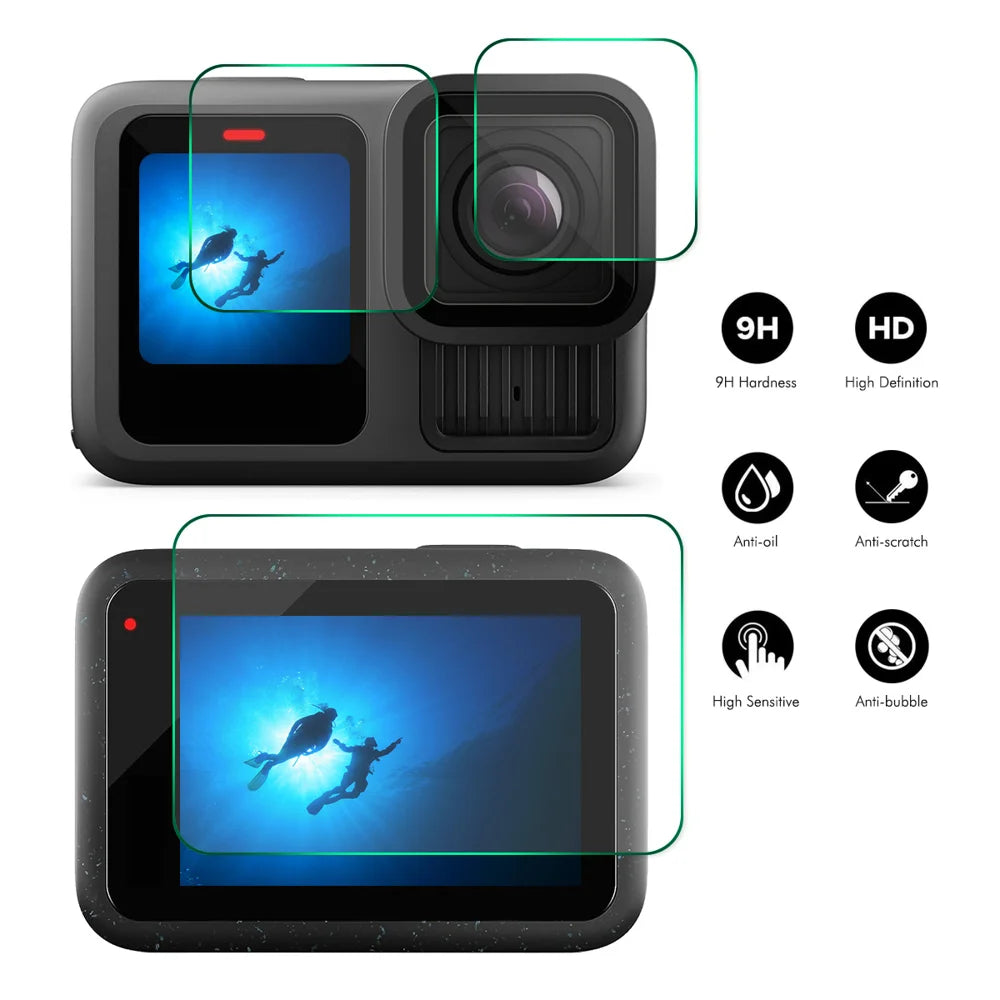 GoPro HERO13 ENKAY HAT PRINCE High Aluminium-silicon Glass Film 0.2mm 9H Camera Lens + Screen Protector Set - Transparent