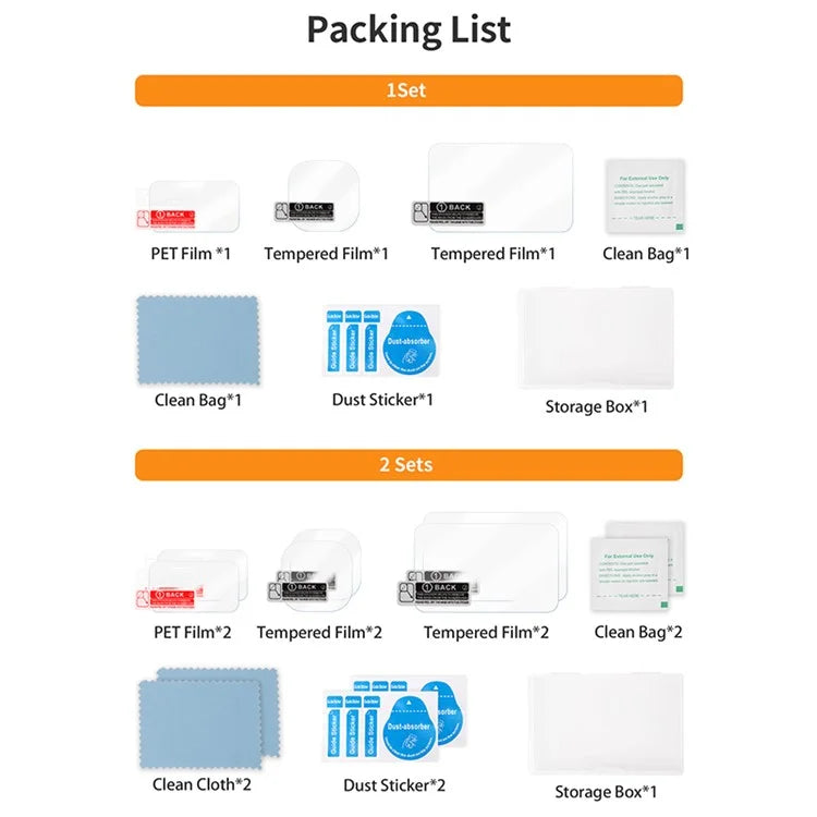 SUNNYLIFE 2 Sets For Insta360 Ace Pro Camera Screen Protectors HD Clear Tempered Glass Films Kits
