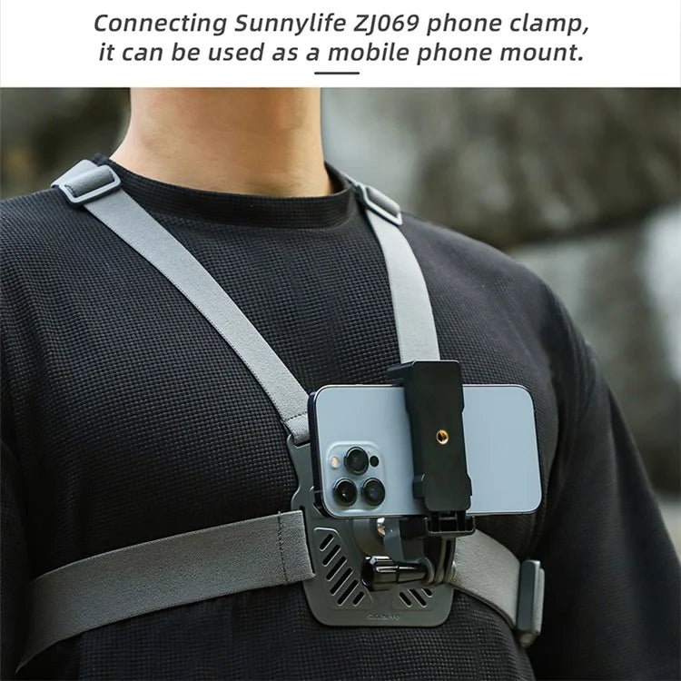 SUNNYLIFE XD742 For DJI Osmo Pocket 3 / GoPro 12 Chest Strap Belt 360 Degree Rotating Sports Camera Harness Mount