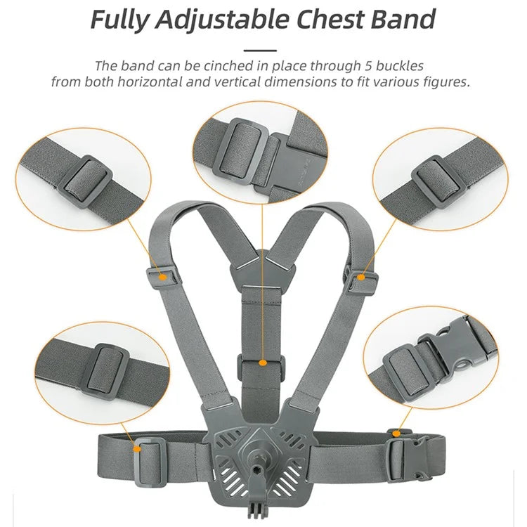 SUNNYLIFE XD742 For DJI Osmo Pocket 3 / GoPro 12 Chest Strap Belt 360 Degree Rotating Sports Camera Harness Mount