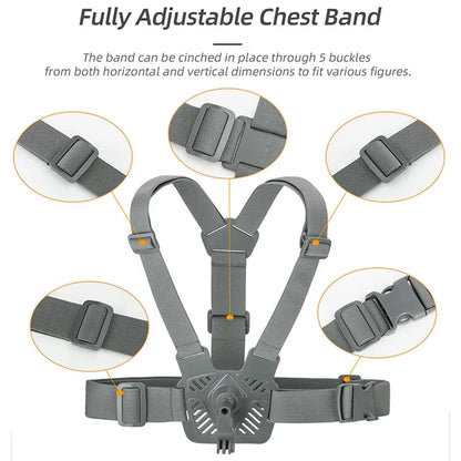 SUNNYLIFE XD742 For DJI Osmo Pocket 3 / GoPro 12 Chest Strap Belt 360 Degree Rotating Sports Camera Harness Mount