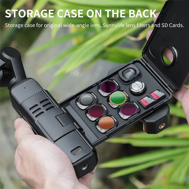 SUNNYLIFE OP3-AD744 For DJI Osmo Pocket 3 Expanded Cell Phone Holder with Storage Case, Action Camera Extension Handle with 1 / 4 Screw