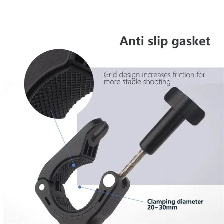 JUNNX JX-GP-10 Bike Handlebar Camera Mount Clamp for GoPro Hero 11 10 9, DJI 360-Degree Rotation Action Camera Bicycle Clip