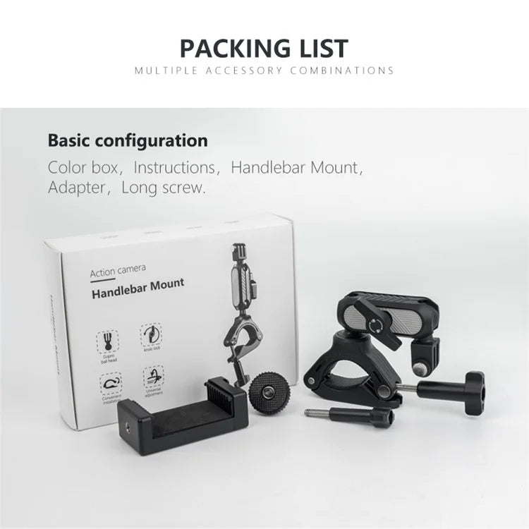JUNNX JX-GP-10 Bike Handlebar Camera Mount Clamp for GoPro Hero 11 10 9, DJI 360-Degree Rotation Action Camera Bicycle Clip