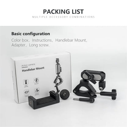 JUNNX JX-GP-10 Bike Handlebar Camera Mount Clamp for GoPro Hero 11 10 9, DJI 360-Degree Rotation Action Camera Bicycle Clip