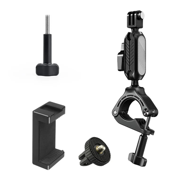 JUNNX JX-GP-10-B Bicycle Handlebar Mount with Phone Clip for GoPro Hero 11 10 9, DJI Camera Bike Clamp Holder with 360-Degree Rotation
