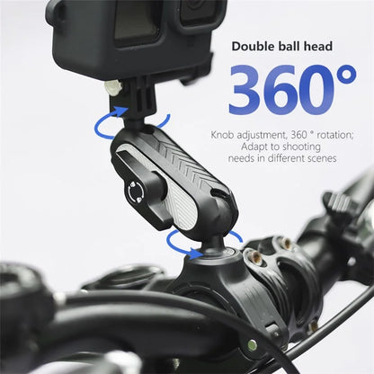 JUNNX JX-GP-10-B Bicycle Handlebar Mount with Phone Clip for GoPro Hero 11 10 9, DJI Camera Bike Clamp Holder with 360-Degree Rotation
