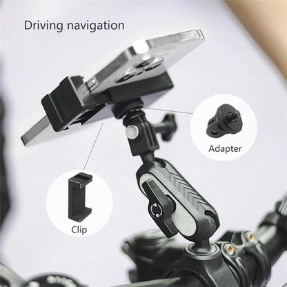 JUNNX JX-GP-10-B Bicycle Handlebar Mount with Phone Clip for GoPro Hero 11 10 9, DJI Camera Bike Clamp Holder with 360-Degree Rotation