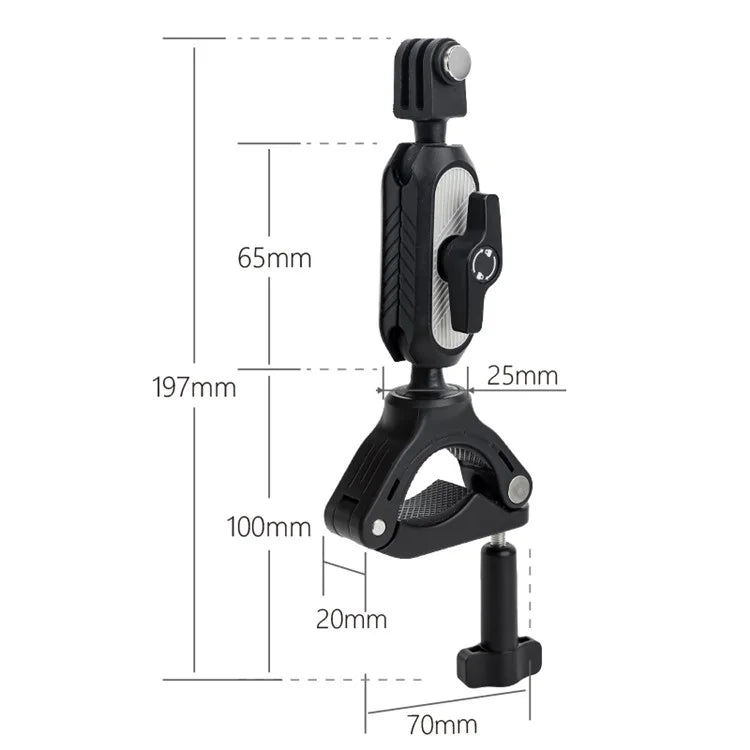 JUNNX JX-GP-10-B Bicycle Handlebar Mount with Phone Clip for GoPro Hero 11 10 9, DJI Camera Bike Clamp Holder with 360-Degree Rotation