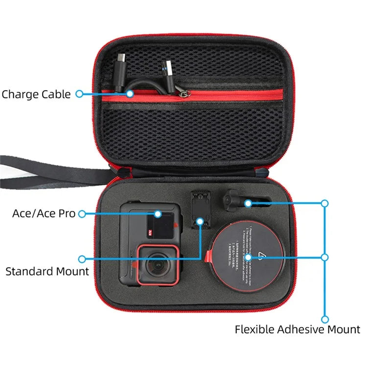 For Insta360 Ace / Ace Pro Storage Bag Action Camera Portable Zipper Case with Lanyard