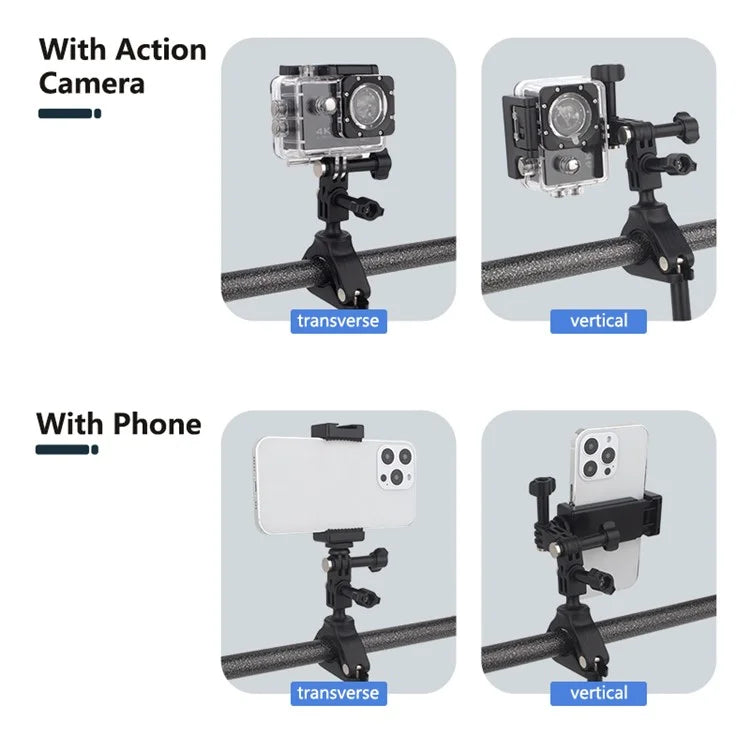 JUNNX JX-GP-05-A Bike Camera Mount with Phone Clip for GoPro Hero 11 / 10, Cell Phones