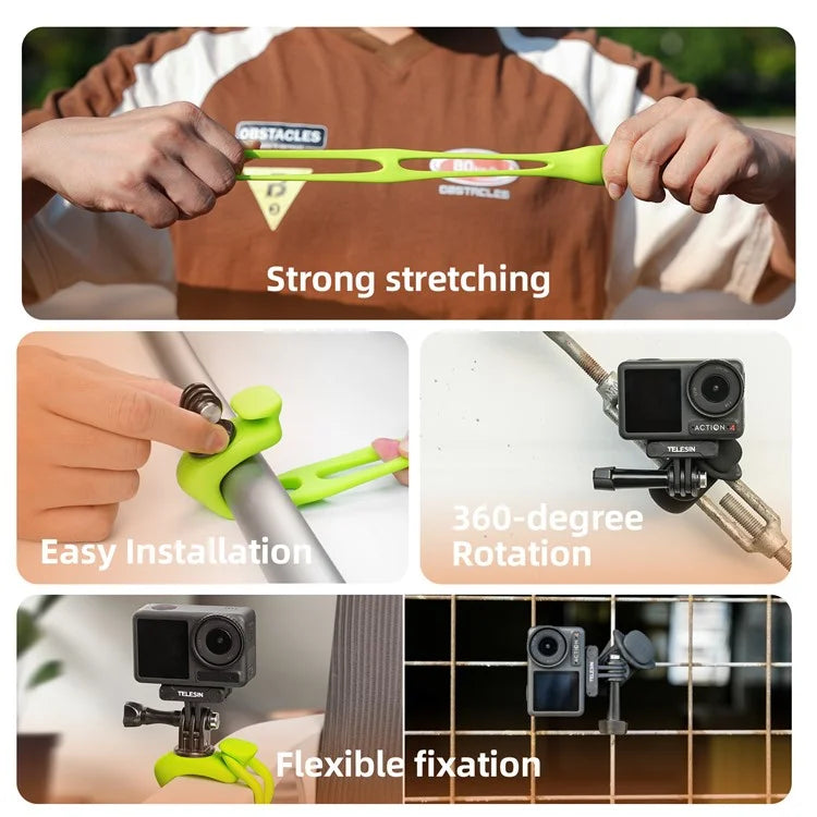 TELESIN TLQ-004 Silicone Strap Mount Flexible Wrap Band for GoPro Action Camera Bike Motorcycle Handlebar Holder