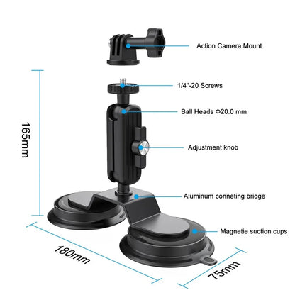 K03-2 For Insta360 / GoPro Action Camera Bracket Magnetic Dual Suction Cup Rotatable Camera Stand