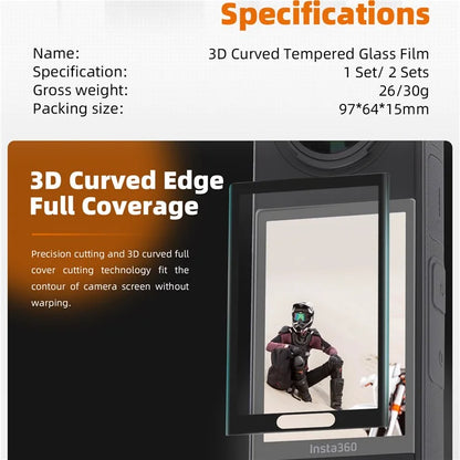 SUNNYLIFE IST-BHM799 2 Sets Curved Tempered Glass Film for Insta360 X4 Camera Screen Protector