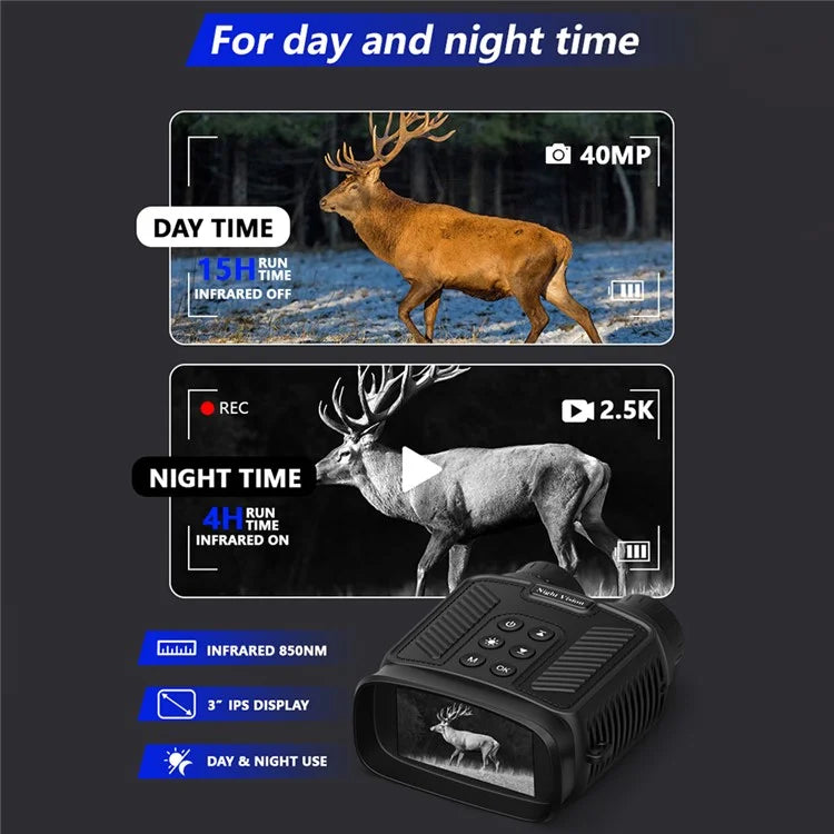 DT59 HD Video Binocular Night Vision Goggles Hunting Camera Support 128GB Memory Card Storage