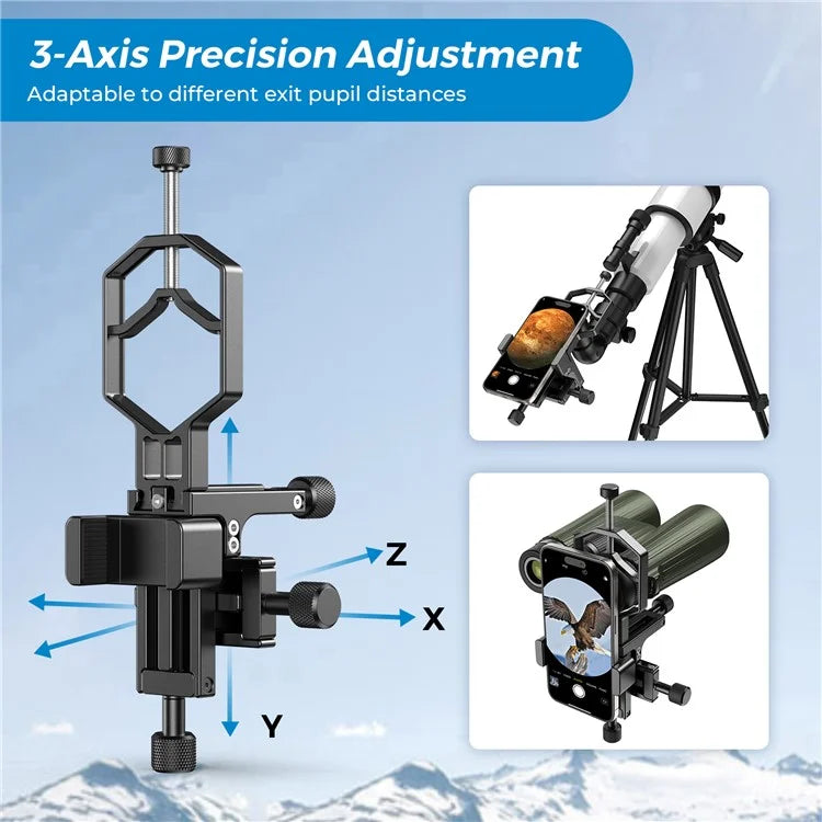 APEXEL APL-F003 Universal Digiscoping Adapter Phone Telescope 3-Axis Metal Holder Mount Eyepiece Connector