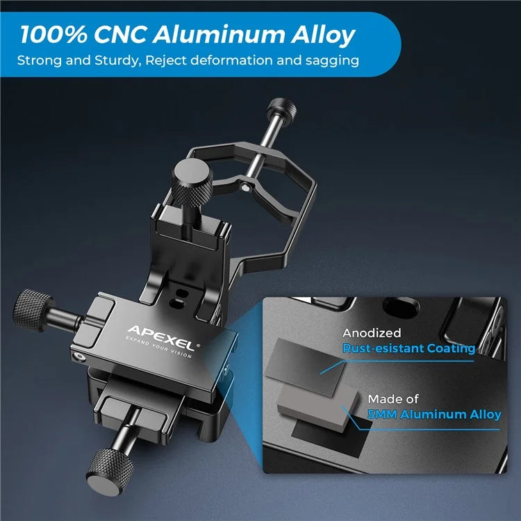 APEXEL APL-F003 Universal Digiscoping Adapter Phone Telescope 3-Axis Metal Holder Mount Eyepiece Connector