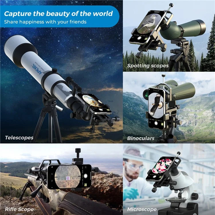 APEXEL APL-F003 Universal Digiscoping Adapter Phone Telescope 3-Axis Metal Holder Mount Eyepiece Connector